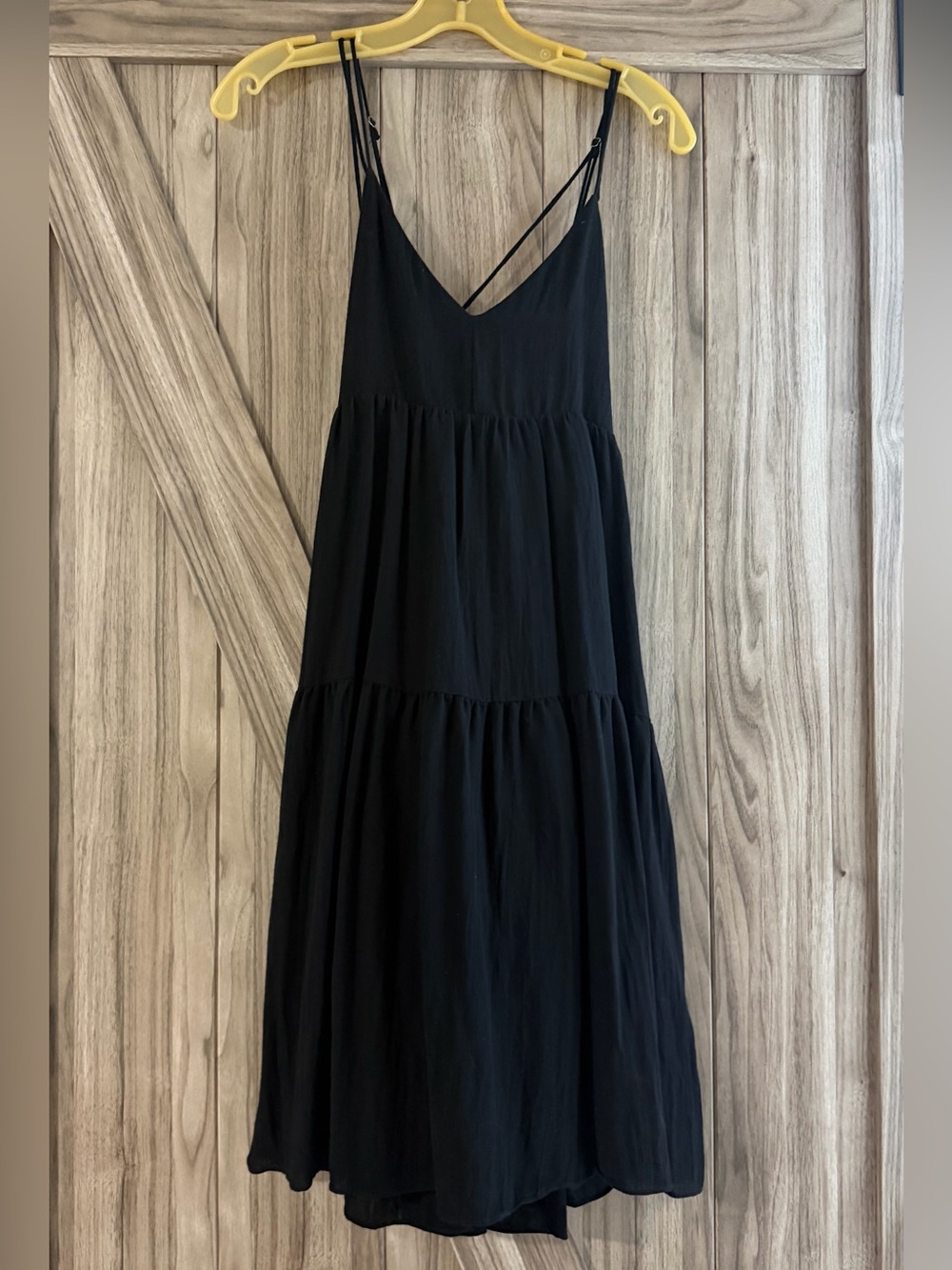 mahina Black Tiered Spaghetti Strap Midi Dress